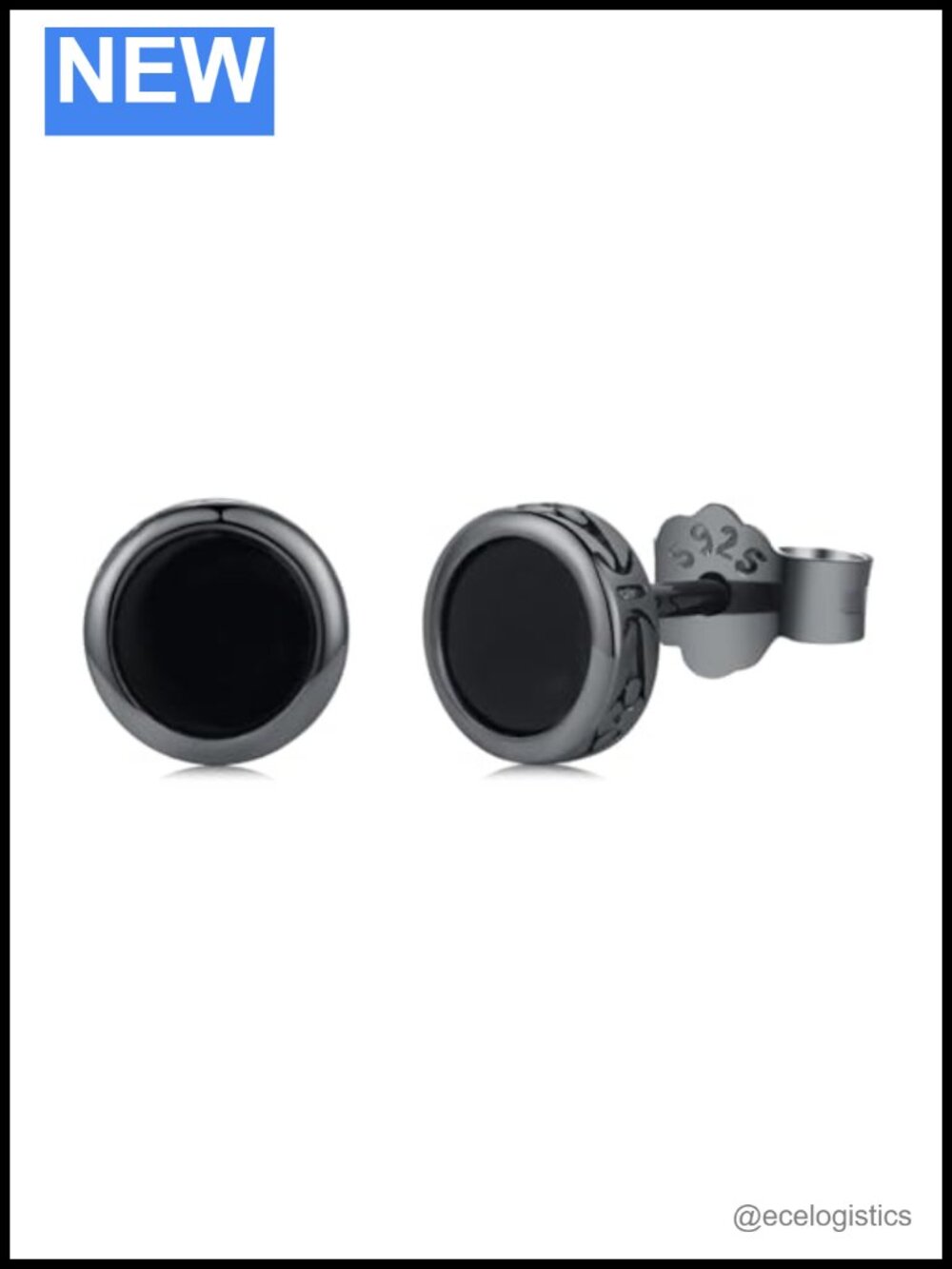 925 Sterling Silver Black Onyx Stud Earrings Hypoallergenic Celtic Viking